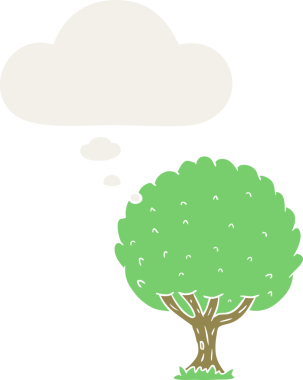 Düşünce baloncuğu olan çizgi film ağacı insan tarafından çizilmiş.