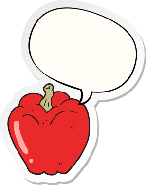 Bir insan tarafından çizilmiş konuşma balonu çıkartmalı karikatür biberi.