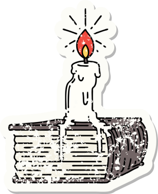 Eski bir dövme stili mum yapıştırması. Bir insan tarafından çizilmiş kitap üzerinde eriyor.