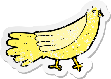 Bir insan tarafından çizilmiş karikatür kuşunun gerilmiş çıkartması.