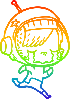 Gökkuşağı gradyan çizgi çizimi bir insan tarafından çizilmiş ağlayan astronot kız