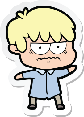 Bir insan tarafından çizilmiş kızgın bir çizgi film çocuğunun çıkartması.