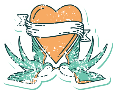 Kederli sembolik dövme stili kırlangıçlar ve bir insan tarafından çizilmiş sancaklı kalp.