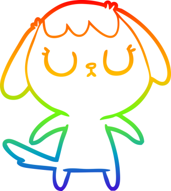 Gökkuşağı gradyan çizimi. Bir insan tarafından çizilmiş şirin bir köpek çizimi.