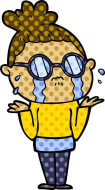 Bir insan tarafından çizilmiş gözlüklü, ağlayan bir kadın.