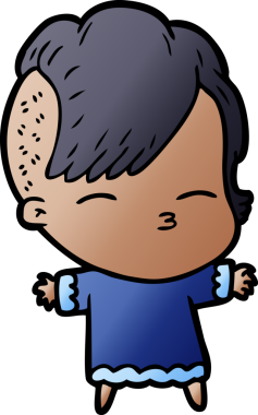 Bir insan tarafından çizilmiş şaşı çizgi film kızı.