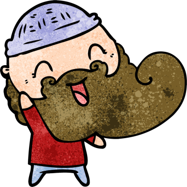 Bir insan tarafından çizilmiş sakallı ve kış şapkalı mutlu bir adam.