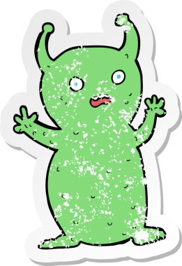 Bir insan tarafından çizilmiş komik, küçük uzaylı çizgi filminin gerilimli yapıştırması.