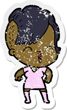 Bir insan tarafından çizilmiş mutlu bir hippi kızın sıkıntılı çıkartması.