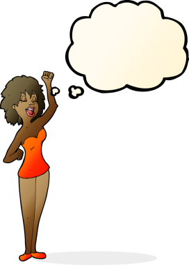 Bir insan tarafından çizilmiş düşünce balonlu çizgi film dansçısı kadın.