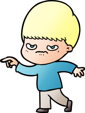 Bir insan tarafından çizilmiş kızgın çizgi film çocuğu.