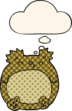 Çizgi roman tarzında bir insan tarafından çizilmiş düşünce kabarcığı olan çizgi film ayısı.