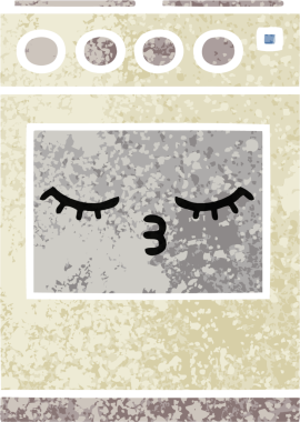 Bir insan tarafından çizilmiş mutfak fırınının retro çizim tarzı karikatürü.