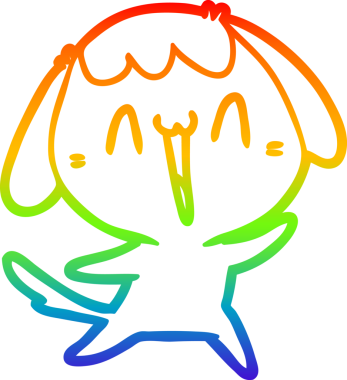 Gökkuşağı gradyan çizimi. Bir insan tarafından çizilmiş şirin bir köpek çizimi.