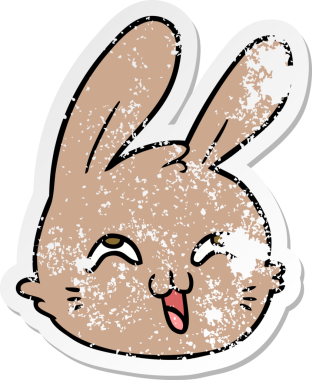 Bir insan tarafından çizilmiş mutlu tavşan suratlı karikatür çıkartması.