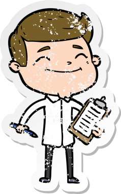 Bir insan tarafından çizilen ankete katılan mutlu bir karikatürcünün sıkıntılı çıkartması.