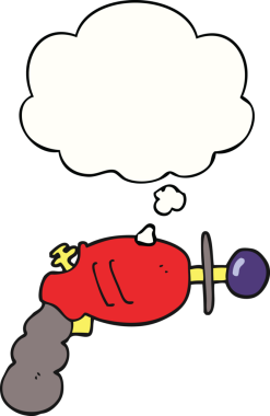 Bir insan tarafından çizilmiş düşünce baloncuklu bir ışın tabancası.