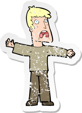 Bir insan tarafından çizilmiş korkmuş bir adamın karikatür yapıştırması.