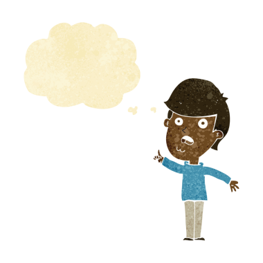 Çizgi filmci bir insan tarafından çizilmiş düşünce baloncuğuyla soru soruyor.