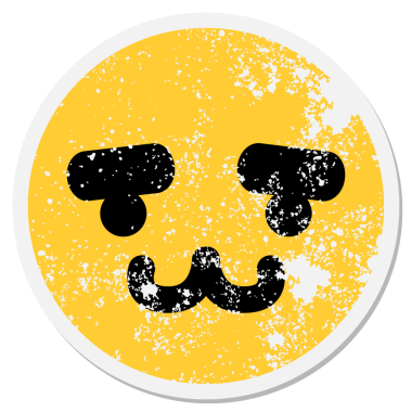 Kaşları olan sevimli bir hayvan. Bir insan tarafından çizilmiş dairesel bir etiket.