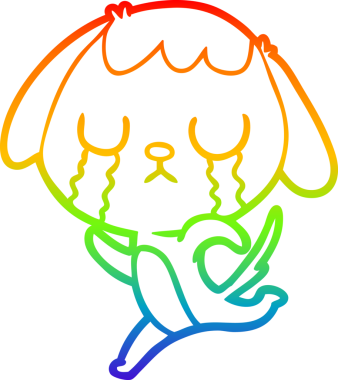 Gökkuşağı gradyan çizimi bir insan tarafından çizilmiş şirin bir çizgi köpeğin ağlaması.