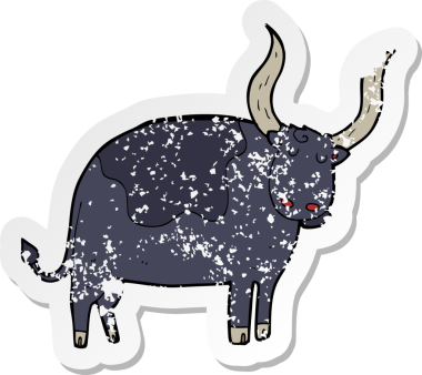 Bir insan tarafından çizilmiş bir öküz çizgi filminin gerilimli yapıştırması.