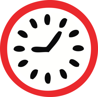 Bir insan tarafından çizilmiş duvar saatinin düz renkli retro karikatürü