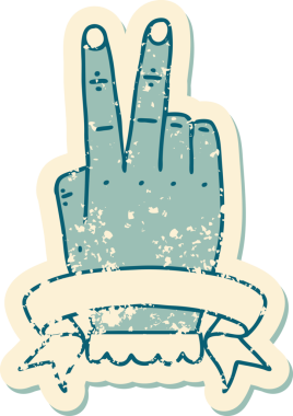 Retro Dövme Tarzı Zafer ve el hareketi Bir insan tarafından çizilmiş bayrak