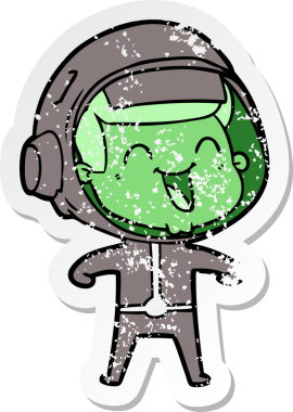 Bir insan tarafından çizilmiş mutlu bir astronotun sıkıntılı çıkartması.