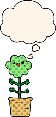 Bir insan tarafından çizilmiş, düşünce baloncuklu çizgi film çiçeği.