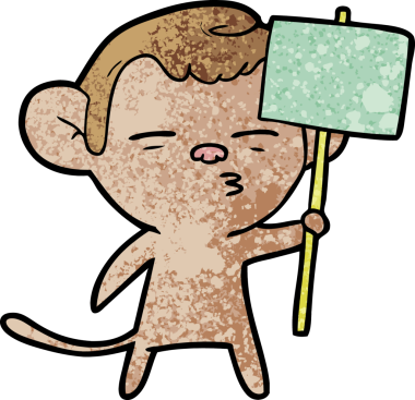 Bir insan tarafından çizilmiş işaretli şüpheli maymun çizgi filmi.