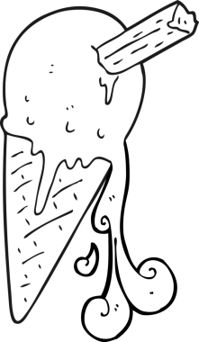 Bir insan tarafından çizilmiş siyah beyaz dondurma külahı.