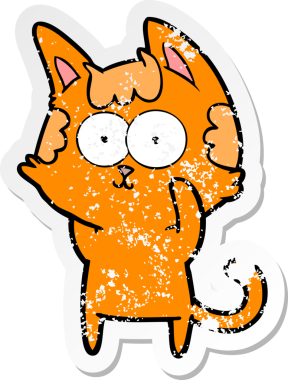 Bir insan tarafından çizilmiş mutlu çizgi film kedisinin sıkıntılı çıkartması.