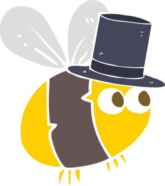 Bir insan tarafından çizilmiş silindir şapkalı arıların düz renk çizimi