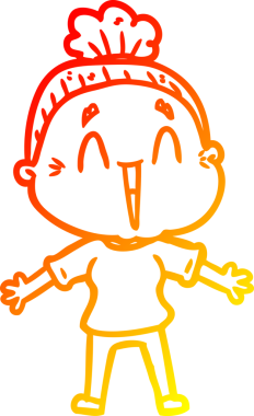 Bir insan tarafından çizilmiş mutlu, yaşlı bir kadının sıcak çizgi çizimi.