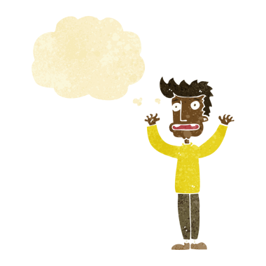 Bir insan tarafından çizilmiş düşünce baloncuğu olan stresli bir adam.