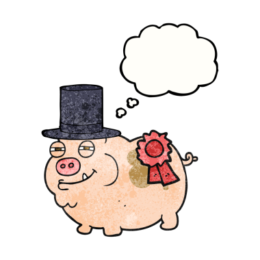 Serbest çizim düşünce balonu desenli çizgi film ödüllü bir insan tarafından çizilmiş domuz.