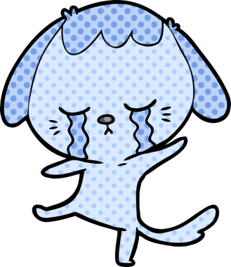 Bir insan tarafından çizilmiş ağlayan çizgi film köpeği.