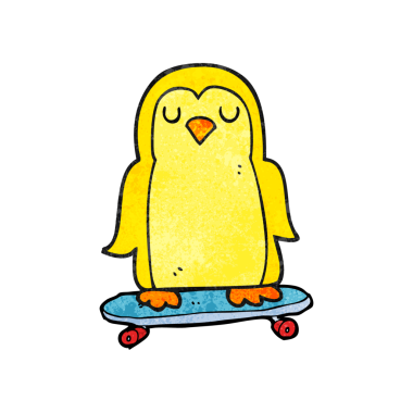 Bir insan tarafından çizilmiş kaykaydaki el yapımı çizgi film kuşu.