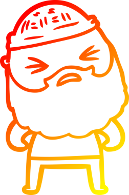 Bir insan tarafından çizilmiş sakallı bir çizgi film karakteri.