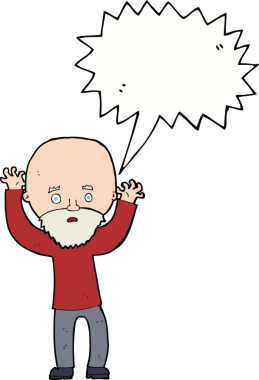 Karikatür sakallı adam bir insan tarafından çizilmiş konuşma balonuyla panikliyor.