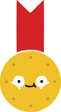 Bir insan tarafından çizilmiş altın madalyanın düz renkli retro karikatürü