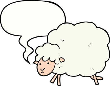 Bir insan tarafından çizilmiş konuşma balonlu bir koyun.