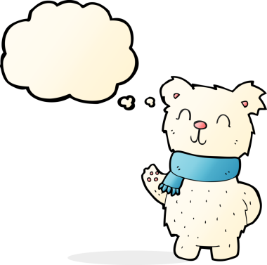 Bir insan tarafından çizilmiş düşünce baloncuğu ile kutup ayısı sallayan çizgi film