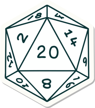 Bir insan tarafından çizilmiş doğal 20 D20 zar etiketi.