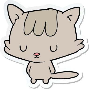 Bir insan tarafından çizilmiş çizgi film kedisinin çıkartması.