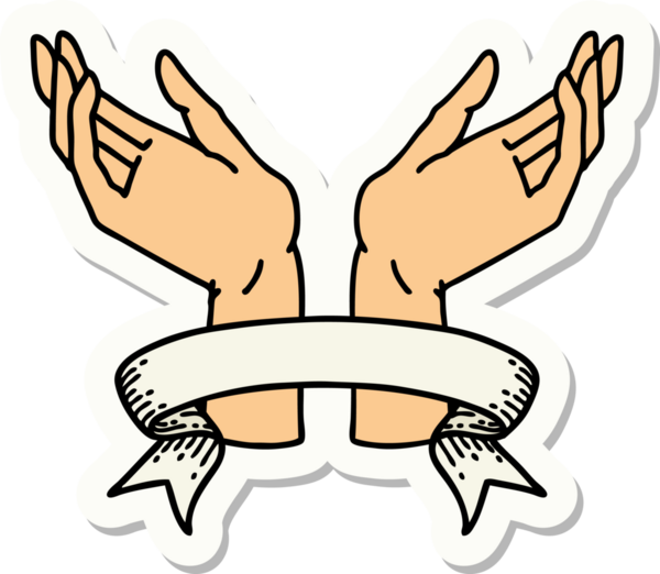 Bir insan tarafından çizilmiş açık el pankartlı dövme stili.