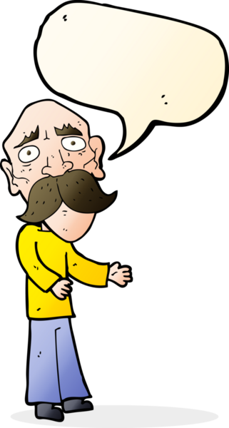 Bir insan tarafından çizilmiş konuşma balonu olan yalnız yaşlı adam çizgi filmi.