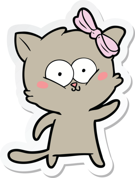 Bir insan tarafından çizilmiş çizgi film kedisinin çıkartması.