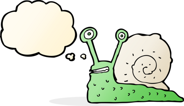 Bir insan tarafından çizilmiş düşünce balonlu çizgi film salyangozu.